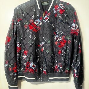 Ralph Lauren Black and Red Floral Bomber Jacket